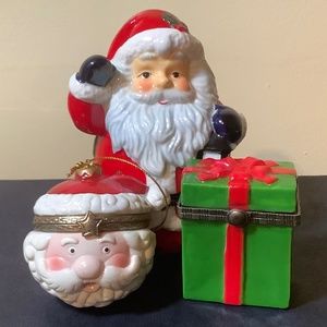 Christmas Holiday Hinged Trinket Box Trio SANTA CLAUSE